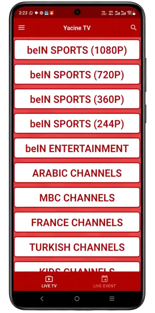 Yacine TV APK Channels